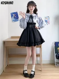 Saias 2024 Saia curta preta japonesa vintage Gothic Ruffled Mini Lolita Harajuku Vestido de Bola Faldas Y2K Bolo de plissada estética