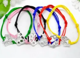 50pcslot Lucky String Paw Print Charms Lucky Red Cord Adjustable Bracelet DIY Jewelry NEW Gift3987028