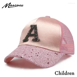 Berretto da palla paillettes per bambini cappelli mesh per bambini berretto da baseball con lettera una divertente prima estate hip hop boy bones