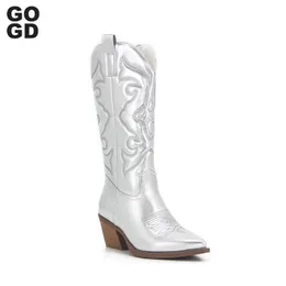 Cowgirl 595 Pink Gogd Cowboy for Women Fashion Zip ricamato a punta di punta tallone a polpaccio mid -polpaccio Stivali Shinny Scarpe Shinny 240407 23095