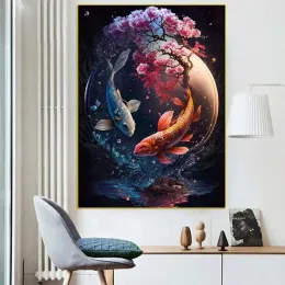 Classic Colorful Yin e Yang Tela Painting, Filosofia cinese Immagini artistiche da parete, poster di paesaggi astratti per soggiorno