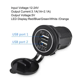 12V-24V 3.1A Dual Charger de carro USB Socket com capa de adaptador de energia à prova d'água Saquete para o veículo motocicleta de caminhão de barco