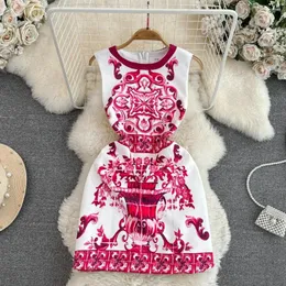 Party Dresses Fashion Runway Summer Short Dress Women's Sleeveless Red Blue and White Porcelain Flower Print Holiday Tank Mini Vestidos