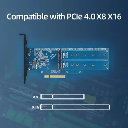 Kort Dual NVME PCIe -adapter, M.2 NVME SSD till PCIe 4.0 x8/x16 -kortstöd M.2 (M Key) NVME SSD 2280/2260/2242/2230