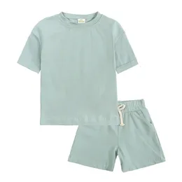 2 Pcs Novelty Summer Sets Baby Boy Sport Outfits Clothes Girls Clothing Solid Top T-ShirtShorts Children Tracksuit For Kid 240407