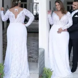 Suknie ślubne plus długie rękawy Pełne koronkowe bohemijskie suknie ślubne plażowe tanie vestido de novia8046243