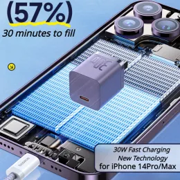 Baseus 30 W GAN ŁADOWANIE Inteligentna kontrola temperatury dla iPhone15promax TYPEC Wtyczka Zestaw do ładowania PD PD Szybki kabel ładowania