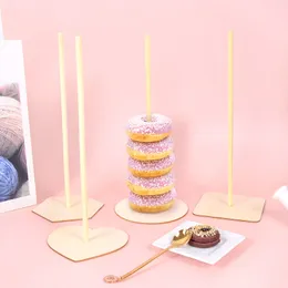 Donuts de madeira Stands Board Nature Wood Donut Solder Baby Shower Kids Birthday Party Mesa de casamento Decoração de madeira prateleira