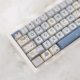 Aksesuarlar 66/144 Anahtarlar Meow Tema Keycaps Cat Kitty Moa PBT 5 Sütelli Boya MX ANSI Mekanik Klavye 64 68 75 84 87 98 108