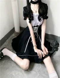 اليابانية Lolita Mall Goth Dress Women Lace Up Punk Dark Academia Aseshetic Mini Dresses Black Kawaii Gothic Clothics Casual1908147