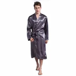 Graue Herren Roben Seide Satin Pyjama Nachtwege Langes Roben Nachtkleid lose Bademäntel Langarm Pijama Männlich schlafende Robe S-XXL 240329