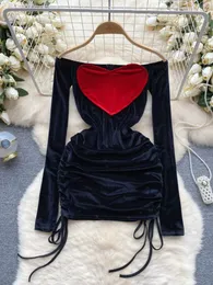 Casual Dresses Foamlina Velvet Slash Neck Off Shoulder Long Sleeve Mini Bodycon Dress Fashion Women Elegant Slim Drawstring Ruched Party