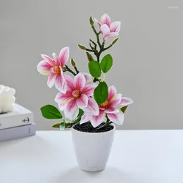 Dekorativa blommor konstgjord blomma 3D -tryckfilm Känn Magnolia Small Bonsai Interior Dekoration