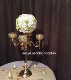 12pcs) Yeni Ürünler Cam Kasırga Topu 5 Kollar Kristal Şam Tutucu Düğün Centerpieces Candelabra Senyu01021