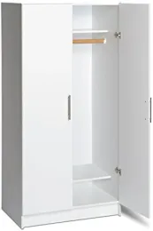 Functional Wardrobe Closet Cabinet with Hanging Rail, Simplistic 2-Door Armoire Portable Closet 32" W x 35" H x 20" D, White