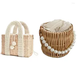 Borse a tracolla da 2 pezzi sacca da donna con perle ladies tote crossbod borse borse fatte a mano cestino cremoso come mostrato come mostrato