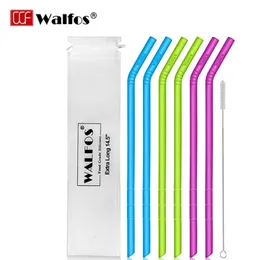 WALFOS Silicone Straw Free Cut Extra Long Reusable Big Sizes Flexible Bendable Straws For Large Water Bottles 14.5 Inch 240327