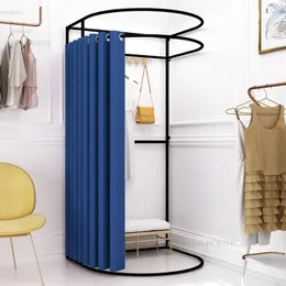 Hooks Fitting Room Storage Racks Shopping Mall Clothing Store Dressing Display Rack Curtain Movable Portable Floor Shelves