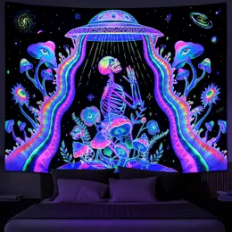 Astronaut UV fluorescerande tapestry estetik vägg hängande hippie sovrum oberoende rum dekoration