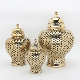 Jarra de gengibre de cerâmica esculpida treliça handicraft handy temple jar para decoração de casa pintada à mão retro universal jarra artesanato decoração de armazenamento