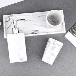 Badrumstillbehör Set Cup Soap Dish Tandborste Holder Tissue Box Nordic Natural Harts Dispenser Bottle Bath för badrum