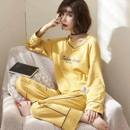 Hemkläder också mönster Ma'am Pure Cotton Long Pyjamas Suit Korean mode full andra klädbyxor möbler servera