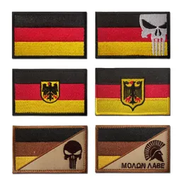 Alman bayrağı nakış hookloop yamaları deutsche bayrak çıkartmaları kafatası ve crossbones spartan kol bandı rozeti torbası şapka aksesuarları