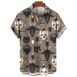 Men's Casual Shirts 2024 Halloween Bullcat Fancy Jigsaw Shirt 3d Printed Trendy Cool Fashion Hawaiian Beach Party Top Loose Short