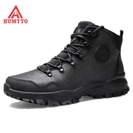 Boots Humtto Winter Wool Ankle Boots for Men Genuine Leather Fashion Casual Male Snow Boots New Black Warm Work Platform Shoes Mens