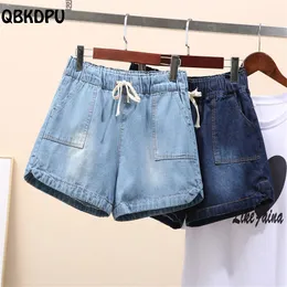 S7XL Oversize Casual Denim Shorts Frauen Schnürung Baggy Summer Jeans Fashion Elastic High Taille Pantalones Cortos Short Vaqueros 240409