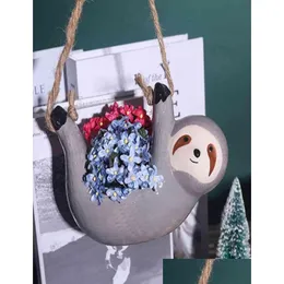 Planters Pots Ceramic Sloth Hanging Succent Planter Cute Animal Small Plant Pot For Cactus Air Plants Flowers Herbs Garden Decorat Dhiog