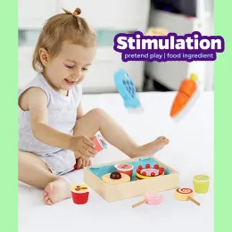 Holzspiel Food Küche Schneiden Obst Gemüse Set tun Totenspielzeugkinder Spielset Geschenk für Kleinkindjungen Mädchen lernen pädagogische Spielzeuge