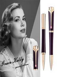 Grace Kelly Dark Purple Rollerball Ballpoint Pen med Teardrop Shape Diamond Stone Clip Writing Great Great Actress7753701