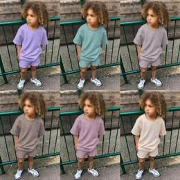 2st Kids Tracksuits Summer Solid Baby Boy Sport Outfits Children Kläder Set kläder T-shirt Shorts Set For Toddler Girls 240407
