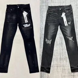 Klasik tiki tarzı mor denim yırtık pantolon erkekler kadın unisex basit moda all-fatch orijinal etiket mor kot pantolon