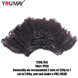 Afro Kinky Curly Clip in menschlichen Haarverlängerungen Mongolisch 4b 4c Haar natürliche schwarze Clips Bündel für schwarze Frauen Youmay Jungfrau