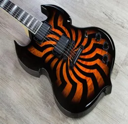 Rzadkie wylde audio barbarzyńca hellfire buzzsaw pikowana klonowa top SG Electric Guitar White Mop Large Block InLay Black Hardware Grov5812406