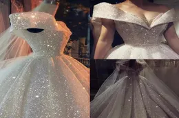 Роскошное блески Sparkle Seedings Свадебное платье 2022 года с плеча Дубайские арабские свадебные платья с длинными блестящими остатками плюс S7369210