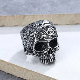 Gothic Blumenstempel Schädel Ring für Männer Punk 14K Goldschädel Ring Männer und Frauen Teufel Schädel Biker Ring