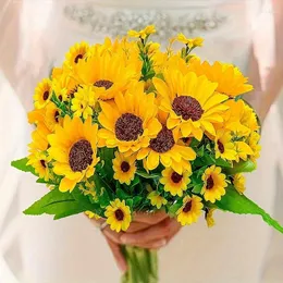 Decorative Flowers 2pcs Yellow Silk Sunflower Bouquets - Perfect For Weddings Baby Showers And Halloween Decorations