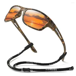 Okulary przeciwsłoneczne modny wzór kamuflażu sportowe spolaryzowane okulary przeciwsłoneczne z łańcuchem mężczyźni kobiety rowerowe wspinaczka narciarstwo Uv400 okulary