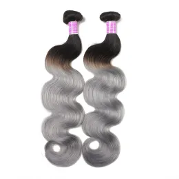 New Ombre Grandma Grey Brazilian Body Wave Hair Bundles 3/4 pcs 1b Silver Grey 2 Tone Ombre Human Virgin Hair Wavy Weaves