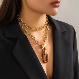 Подвесные ожерелья женская личность алюминиевая цепь мельчайшие ювелирные украшения многослойное ожерелье геометрическое металлическое соединение кость мода костя