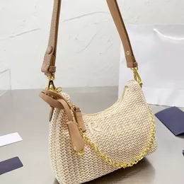 Top Quality Luxury Woman Straw Bags Nylon Shoulder Bags Hobos Handbags Chain Purses Designer Crossbody Baguettes Lady Small Totes Beach Bag