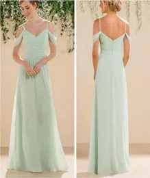 Mint Green Bridesmaid Dresses Long Floor Length Spaghetti Straps Chiffon Cheap Cheap of Honor Wedding Party Downs267552