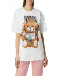 20 Summer Cotton PO Frame Teddy Bear Wzór okrągłego szyi luźni mężczyźni i kobiety parą top Tshirt5569375