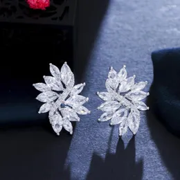 Stud Earrings ThreeGraces Sparkling Marquise Cut Cubic Zirconia Delicate Big Flower Bridal Wedding For Women Party Jewelry E1331