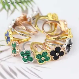 vanclef ring Brand Luxury Clover Designer Chinese Ring 18k Gold Green White Red Black Stone Charm Diamond Emotion Nail Finger Engagement Ring Jewelry