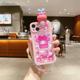 Kawaii Milody My Milody Cinnamoroll Phone Cases مع حامل لـ iPhone 14 13 12 11 8 Pro Max X XS ANIME PHONE SHELL SOLE TPU