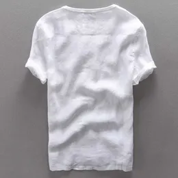 T-shirt maschile Nuovo stile Lettere di stampa a collo rotondo a collo corto Maglietta in lino puro Maglietta casual per uomo maglietta di lino bianco camisetal2404